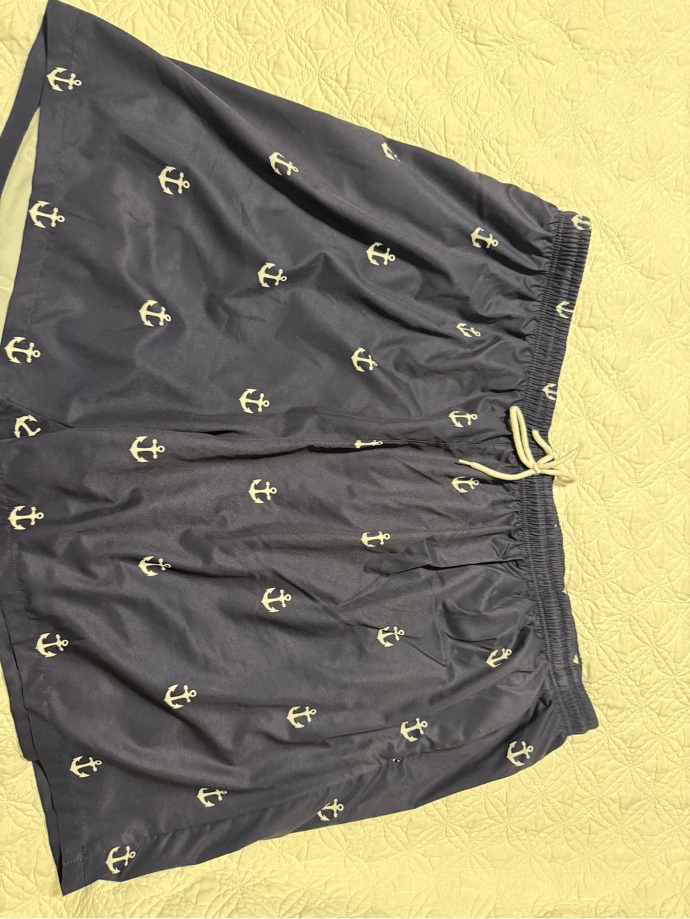 Navy Anchor Print Elastic-Waist swim shorts